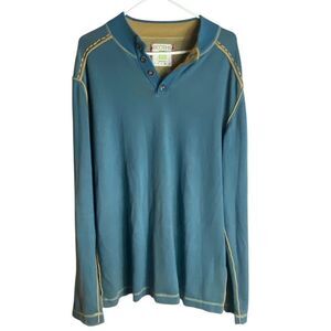 Ecoths Organic Cotton Henley Pullover Sweater Blue Gold XL Fair Trade Certified